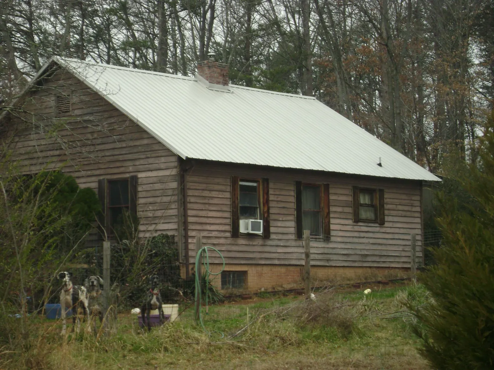 White metal roof on an old wood sided farmhouse, from a Metal Roof Installation job in Alviso